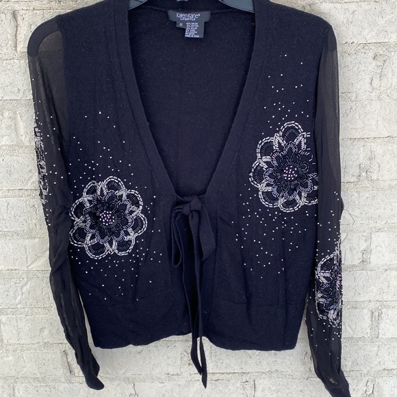 Karen Kane Vintage Tie Waist Black Beaded Cardigan. Size S - Picture 6 of 7